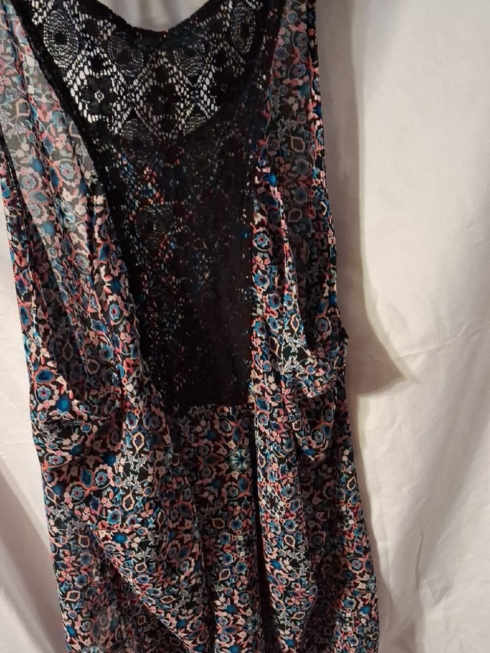 Maurices Coral Open-Knit Cardigan with Navy Patterned Tank - Picture 5 of 5